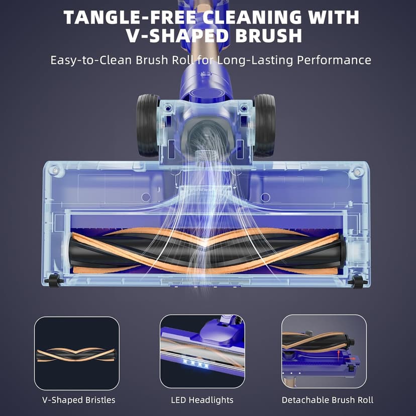 Cordless Vacuum Cleaner, 180° Bendable Wand Stick Vacuum Cleaners with Touch Screen, 8-in-1 Vacuum with Lightweight Rechargeable Battery, Longlasting Runtime for Home Hard Floor Low-Pile Carpet