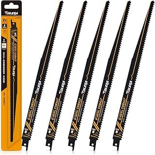 TOLESA Nail Embedded Wood Reciprocating Saw Blades for Window Door Demolition and Construction Wood Cutting 12 Inch 6TPI Bi-Metal Teeth with Cobalt Sharp Cutting 5 Pack