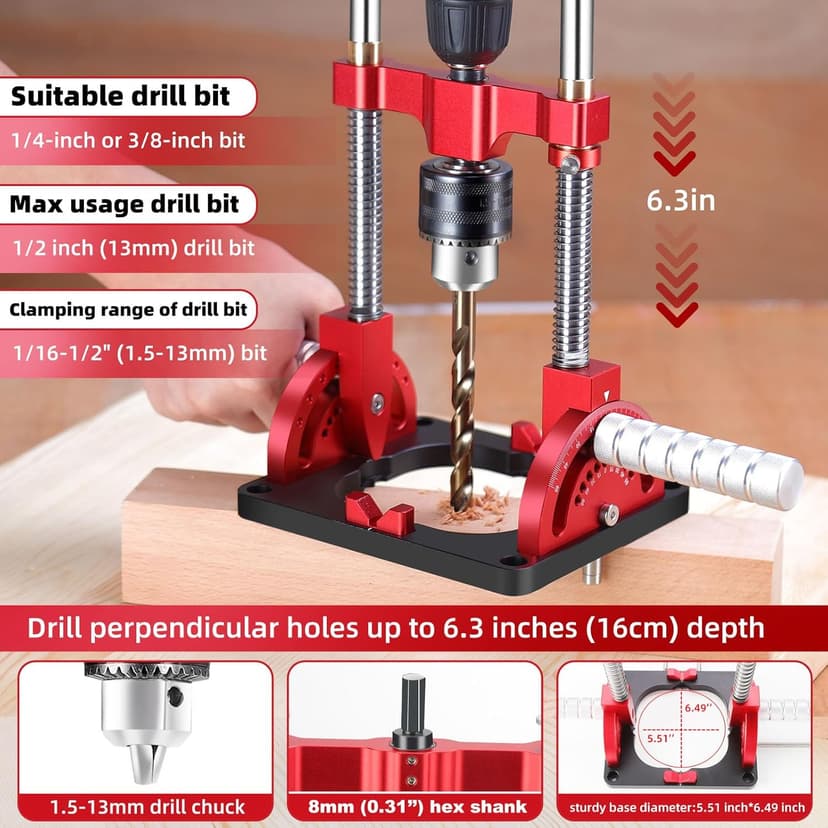 Portable Drill Guide Multi Angle Drill Guide Self-Centering Precision Drilling Jig Attachment for Drilling Angled or Straight Holes,Heavy-Duty 0° to 60° Angle Drilling Guide