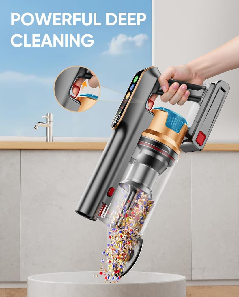 Cordless Vacuum Cleaner, 580W/48KPA/65Mins Vacuum Cleaners for Home, Super 1.8L Cup& Large LED Screen Stick Vacuum Anti-Tangle, Lightweight Cordless Vacuum with Charging Dock for Pet Hair/Carpet/Floor