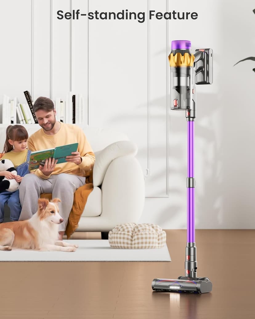 Cordless Vacuum Cleaner, 550W 45KPA 70 Mins Vacuum Cleaners for Home, Self-Standing Cordless Vacuum with Charging Dock Station, LED Display, Upgraded Anti-Tangle Stick Vacuum for Pet Hair/Carpet/Floor