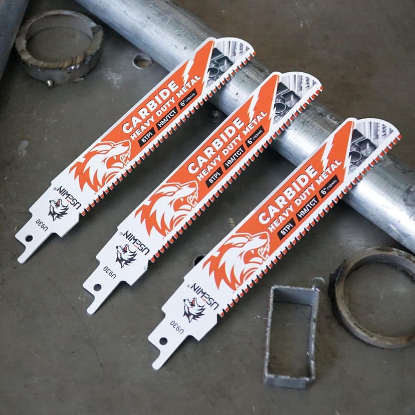 3 Pack Carbide Reciprocating Saw Blades, 6 Inch 8 TPI Metal Blades, Pruning Blade for Reciprocating Saw for Thick Metal, Cast Iron, Alloy Steel