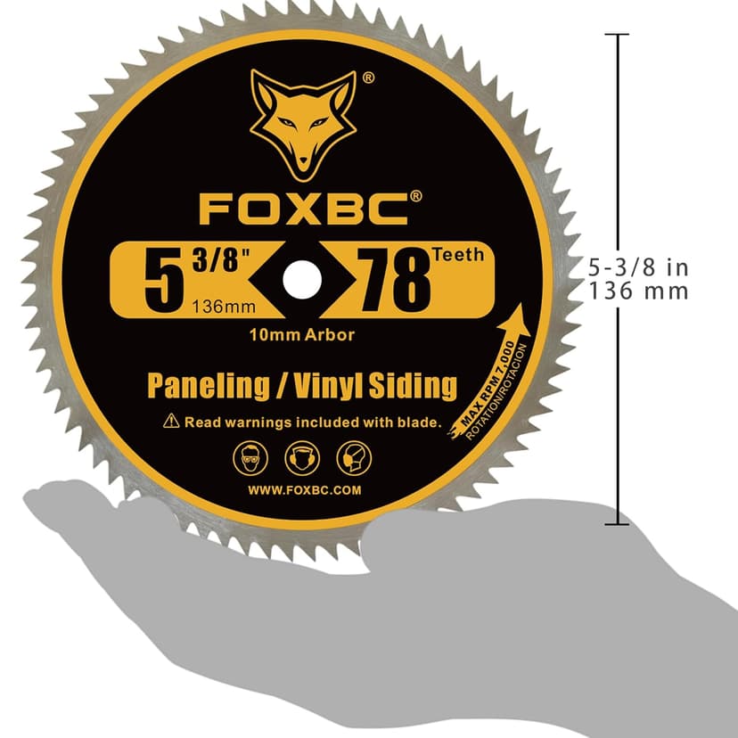 FOXBC 5 3/8 Inch Circular Saw Blade 78 Tooth for Paneling, Plastics, Vinyl Siding Cutting with 3/8" (10mm) Arbor, Replacement for DeWalt DW9053-3 Pack