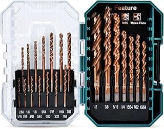 Three Flute Cobalt Drill Bit Set, M35 Metal Drill Bits with Three-Flat Shank and 135 Degree Split Point, for Hardened Metal, Stainless Steel, Cast Iron, Plastic & Wood, 21-Piece, 1/16"-1/2"