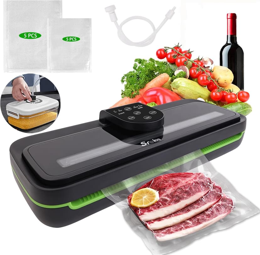 85kpa Food Vacuum Sealer Machine,Vacuum Sealer For Food with Cutter, Full Automatic Bag Sealer,Dry Moist Fresh Modes,10 Pre-cut Bags and Accessory Hose,Black