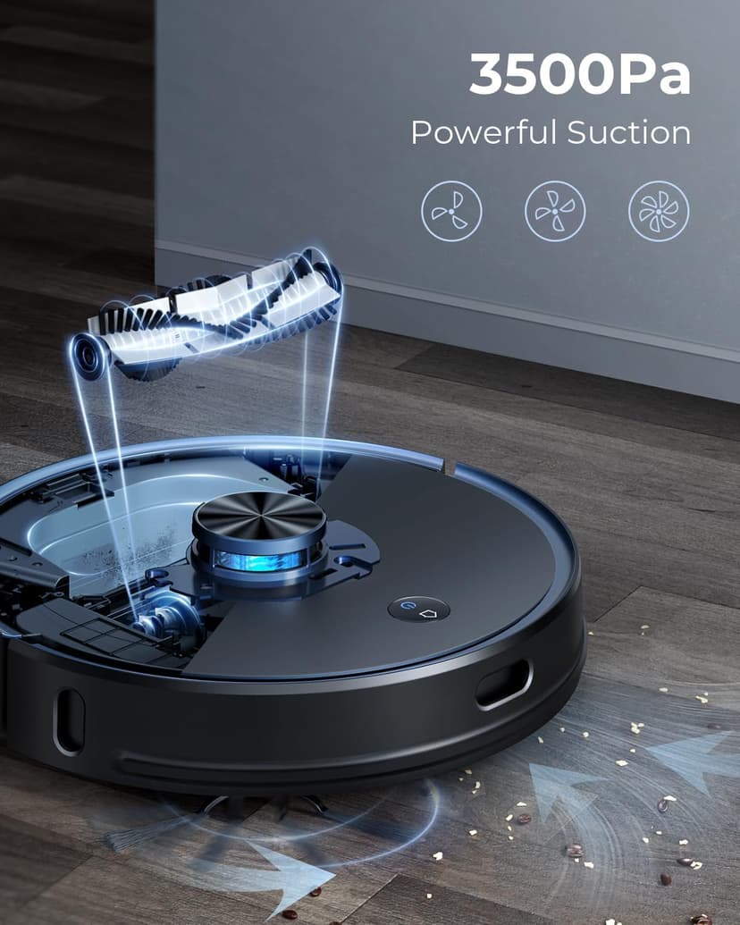 Robot Vacuum and Mop Combo, 3500Pa Robotic Vacuum with 3.5L Self Emptying Station, 250 mins Runtime, LIDAR Navigation, WiFi/APP/Alexa Control, Ideal for Pet Hair, Carpet and Hard Floor