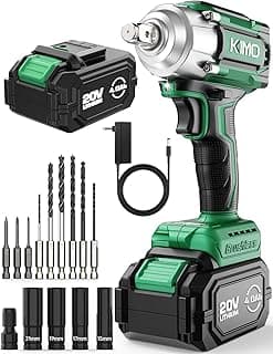 KIMO Impact Wrench 1/2, Max Torque 406ft-lbs (550N.m) & 3000RPM /Premium Brake Stop, 9-Piece Drill & Serewdriver Set, 4 Sockets, Cordless Impact Wrench with 4000mAh Battery, Impact Driver for CarTires