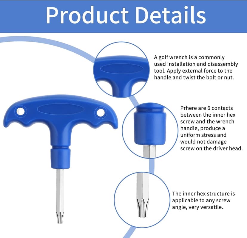 Golf Club Wrenches Tools Golf Torque Wrench Golf Head Adjustment Tool Stainless Steel Golf Club Driver Torque Tool with Plastic Handle, T20, Blue
