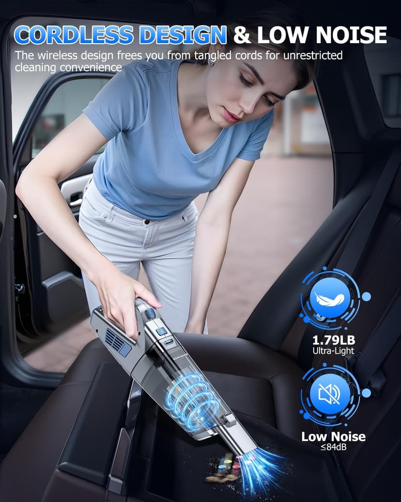 BQYPOWER Handheld Vacuum Cordless, 16000PA Strong Suction Hand Held Vacuum Dust Busters Cordless Rechargeable with Multiple Accessories, Portable Car Vacuum Cleaner High Power for Car Home Office