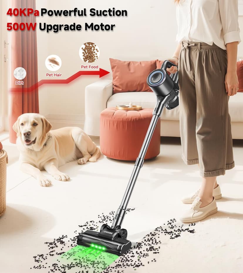 Cordless Vacuum Cleaner, 500W/40Kpa Stick Vacuum with 45Mins Runtime, Self-Standing Vacuum Cleaners for Home, Anti-Tangle, 1.5L Dust Cup, Rechargeable Vacuum for Hardwood Floor Carpet, Gray
