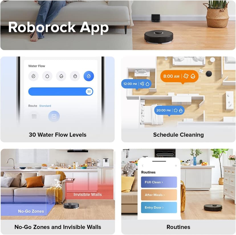 roborock Q7 Max Robot Vacuum and Mop, 30-Level Adjustable Water Flow, 4200Pa Suction, PreciSense LiDAR Navigation, No-Go Zone, No-Mop Zone, 3D Mapping, App & Voice Control, Ideal for Pet Hair
