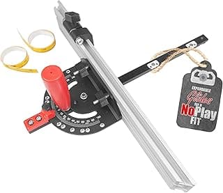 Fulton Miter Gauge 2000 SE HDF NoPlay Expandable Glides Steel Miter Bar for 3/4 x 3/8 Inches, Miter Slot UHMW Slick Base Pad, Protractor Style Head 13 Positive Stops, Aluminum Dual 45 Degree