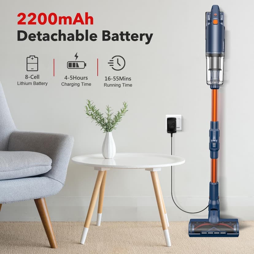 whall Cordless Vacuum Cleaner, Upgraded Strong Suction Brushless Motor Cordless Stick Vacuum Cleaner, Lightweight Handheld Vacuum for Home Pet Hair Carpet Hard Floor, up to 55mins Runtime,Blue