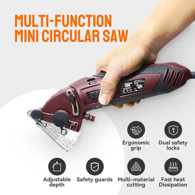 Mini Circular Saw Set, Handheld Circular Saw Corded 3400RMP 400W 110V Max Cutting Depth ½ Inch/12mm w/6 Blades, Multifunction Compact Circular Saw for Wood Drywall Tile Soft Metal PVC Pipe
