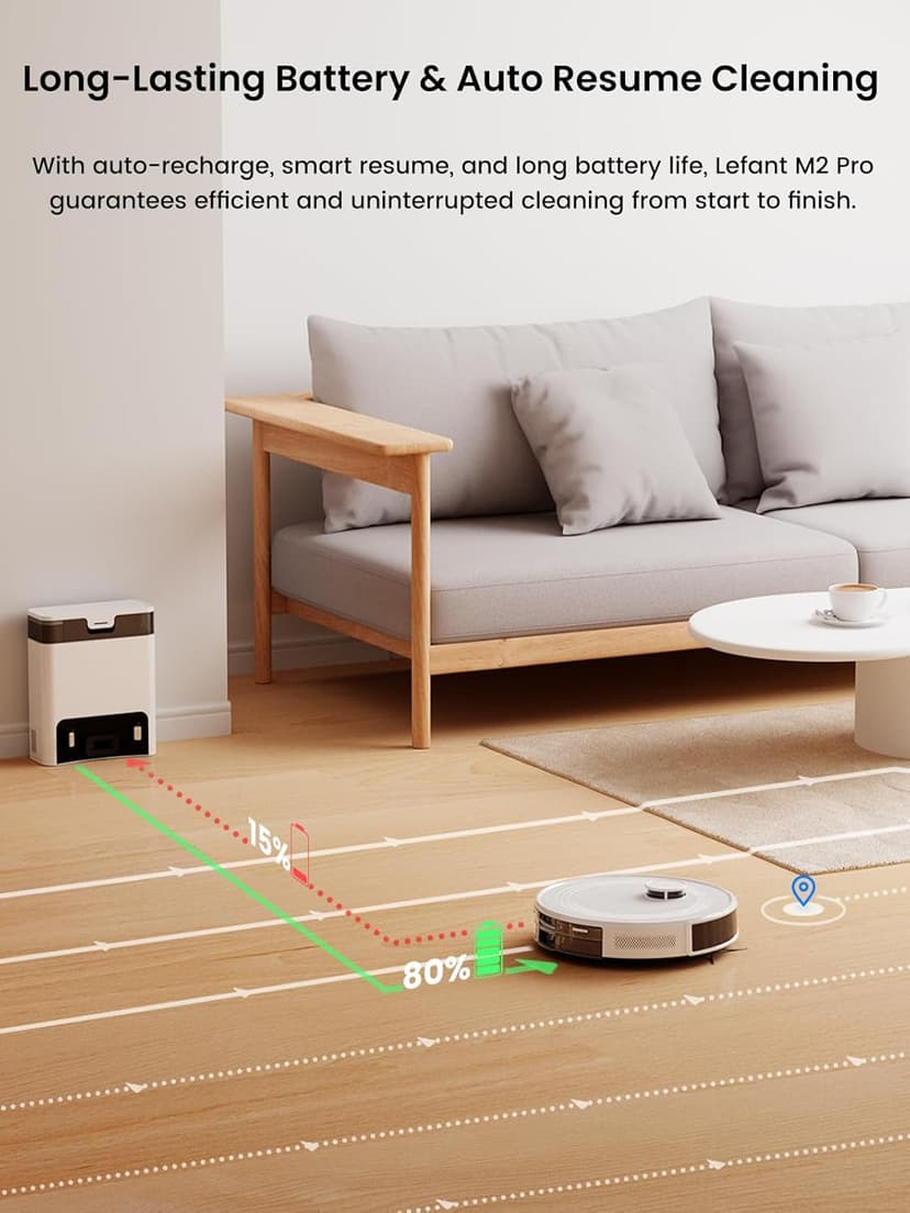 Lefant LiDAR Robot Vacuum and Mop, 45-Day Self-Emptying, 190° PSD Obstacle Avoidance, Customized Cleaning, Multi-Floor Mapping, 5500Pa Strong Suction, 140 Min Runtime, WiFi/App/Alexa, M2 Pro