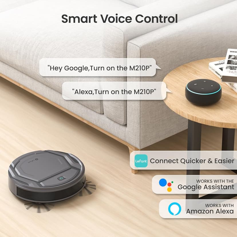 Lefant M210 Pro Robot Vacuum, Slim & Quiet, 3 Adjustable Suction Levels, 120 Min Runtime, Freemove 3.0, WiFi/App/Alexa, 6 Modes for Pet Hair, Hard Floors & Low Carpets, Self-Charging, Gray
