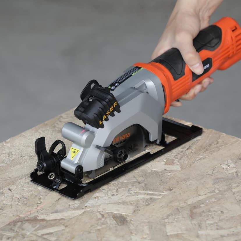 4Amp 3500RPM Mini Circular Saw with Laser Guide, Vacuum Adapter, Blade Wrench and Rip Guide, Max. Cutting Depth1-5/8"(90°), 1-1/10"(45°）Compact Saw with 2 pcs 4-1/2" 24T TCT Blades