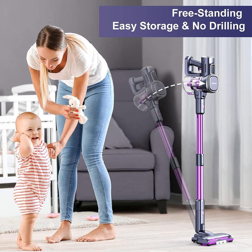 Lubluelu Cordless Vacuum Cleaner, Stick Vacuum Cordless Rechargeable with Lightweight 235W Brushless Motor, Self-Standing and Handheld Design for Carpet, Hard Floor and Pet Hair (Purple)