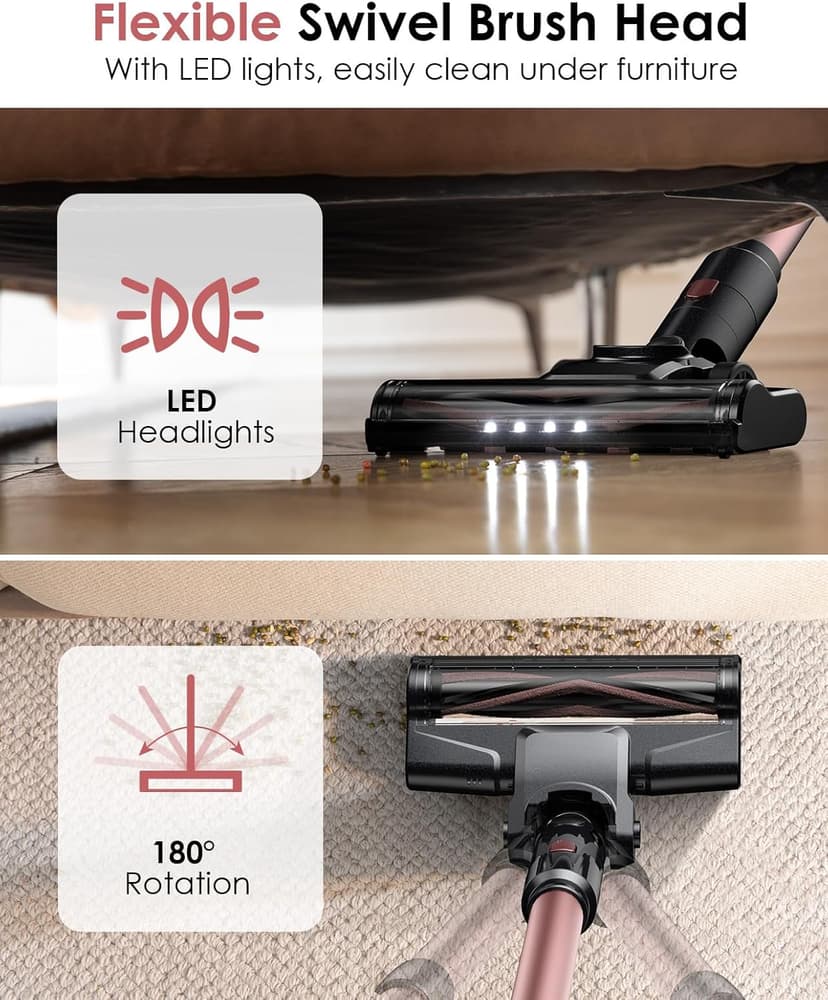 V8PRO Cordless Vacuum Cleaner for Home - 25Kpa Stick Vacuum with Self Standing Design, Max 35Min Runtime, 6 in 1 Lightweight Vacuum for Hardwood Floors and Carpet Pet Hair (Champagne)