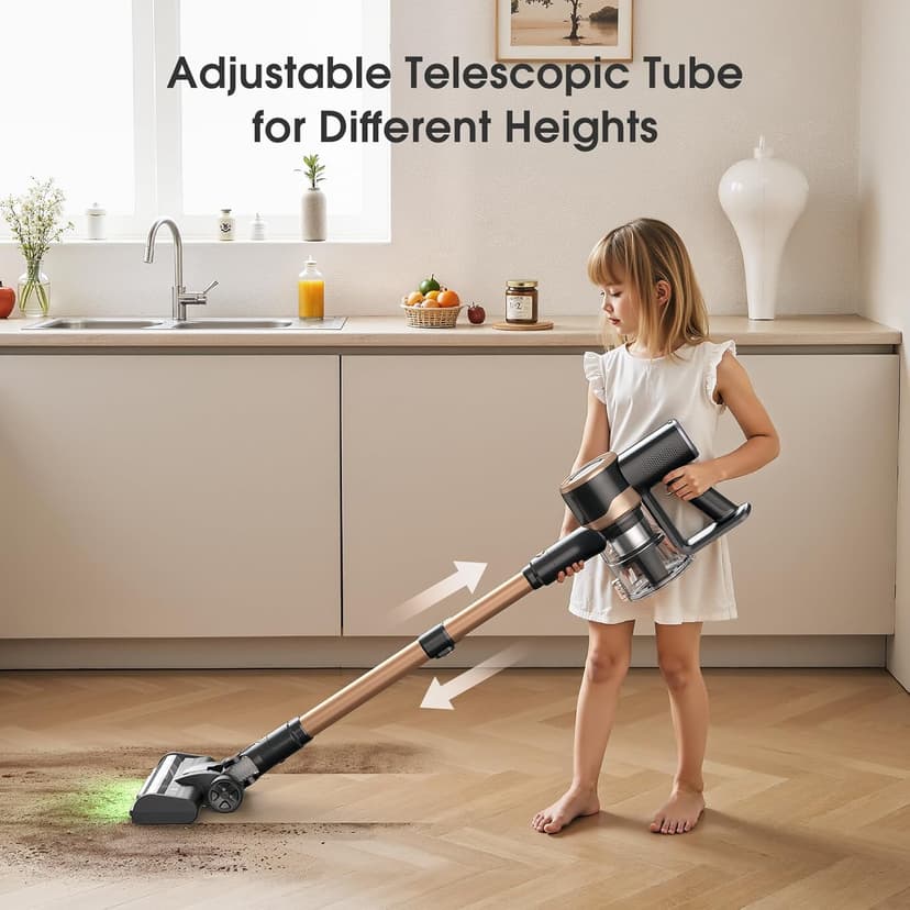 Cordless Vacuum Cleaner, 30Kpa Stick Vacuum with Anti-Tangle Brush and Upgraded Green Light, Vacuum Cleaner for Home, Wireless Vacuum for Pet Hair, Carpet, Hard Floor