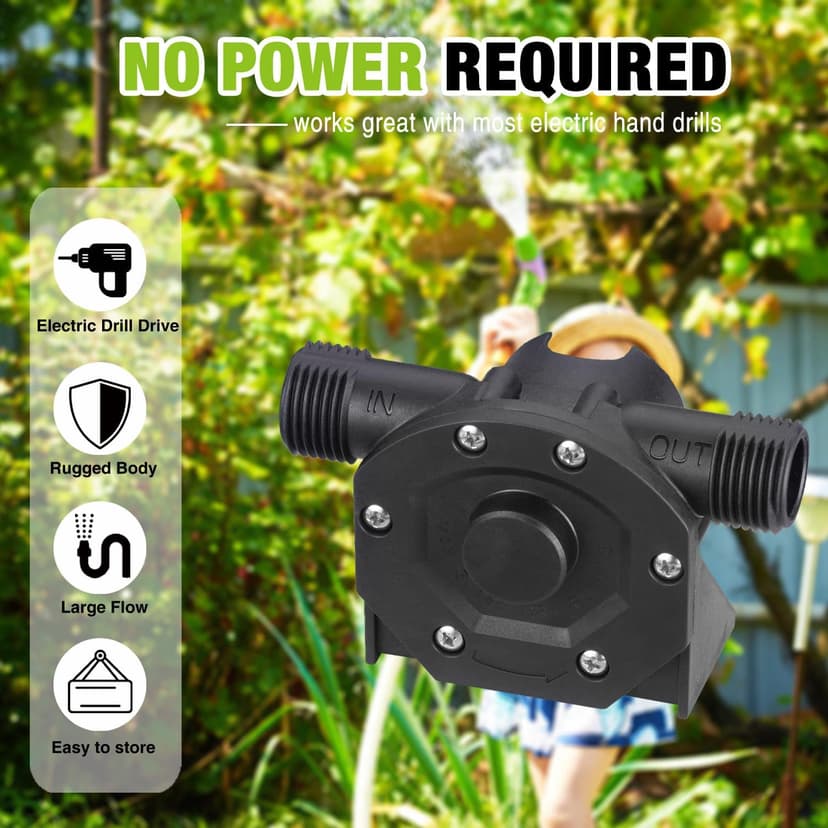 Self-Priming Mini Hand Water Transfer Drill Pump Kit with Water Hose & Oil Hose for Home Water Oil Fluid Transfer