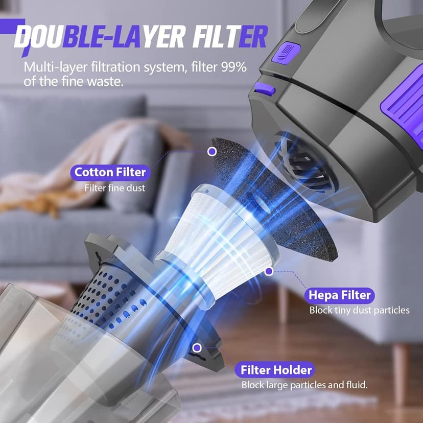 Handheld Vacuum Cordless Cleaner,Powerful Portable and Dust Buster Hand Vcauum Rechargeable with Large-Capacity Battery for CarPetOfficeHome
