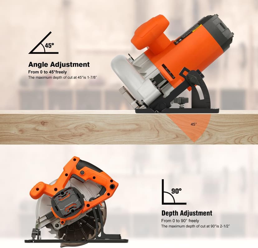 11 Amp Corded Circular Saw with Circular Saw Blade, 6000RPM, Adjustable Cutting Depth, 7-1/4 Inch Blade, Ideal for Wood and Plastic Cuts, Professional Carpentry Tool for Precision Cutting