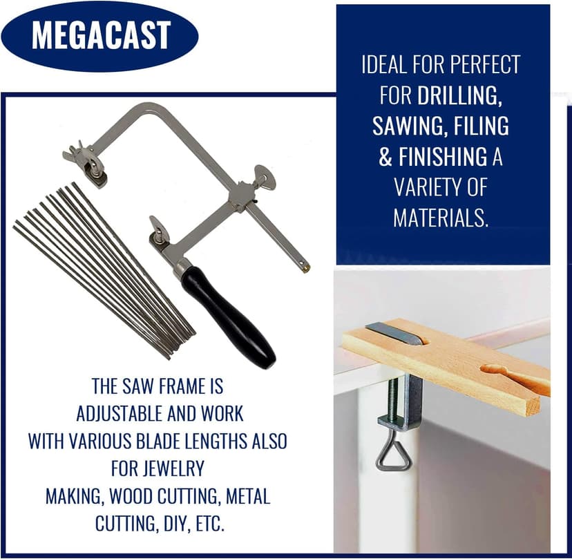 3 in 1 Professional Jeweler's Saw Set Saw Frame 144 Blades Wooden Pin Clamp Wood Metal