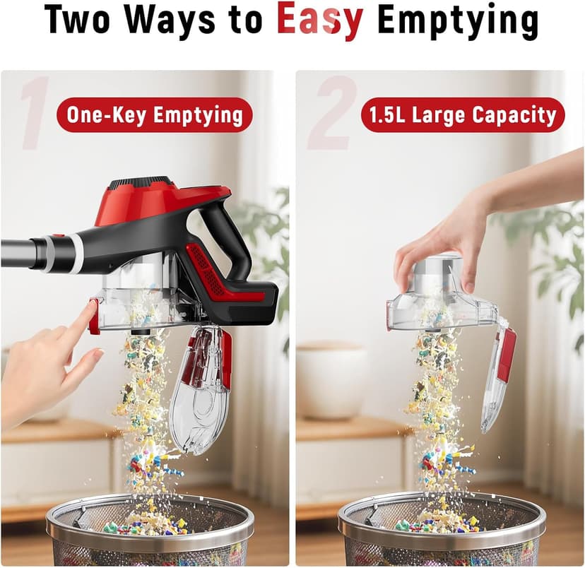 Cordless Vacuum Cleaner, 30Kpa Home Stick Vacuum, Smart Display & 1.5L Dust Cup, 55mins Max Runtime, Rechargeable Lightweight Handheld Vavuum for Pet Hair/Carpet/Hardwood Floor/Car (Metallic Red)
