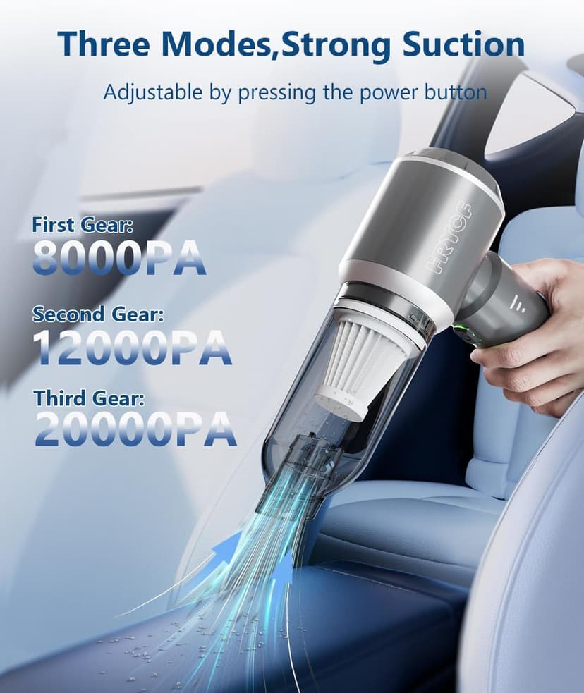Mini Vacuum Cordless, Portable Vacuum Cordless for Car, 4-in-1 20000PA High Power Portable Rechargeable Vacuum Cleaner with Brushless Motor, Small Handheld Vacuum & Air Blower & Pump-Grey
