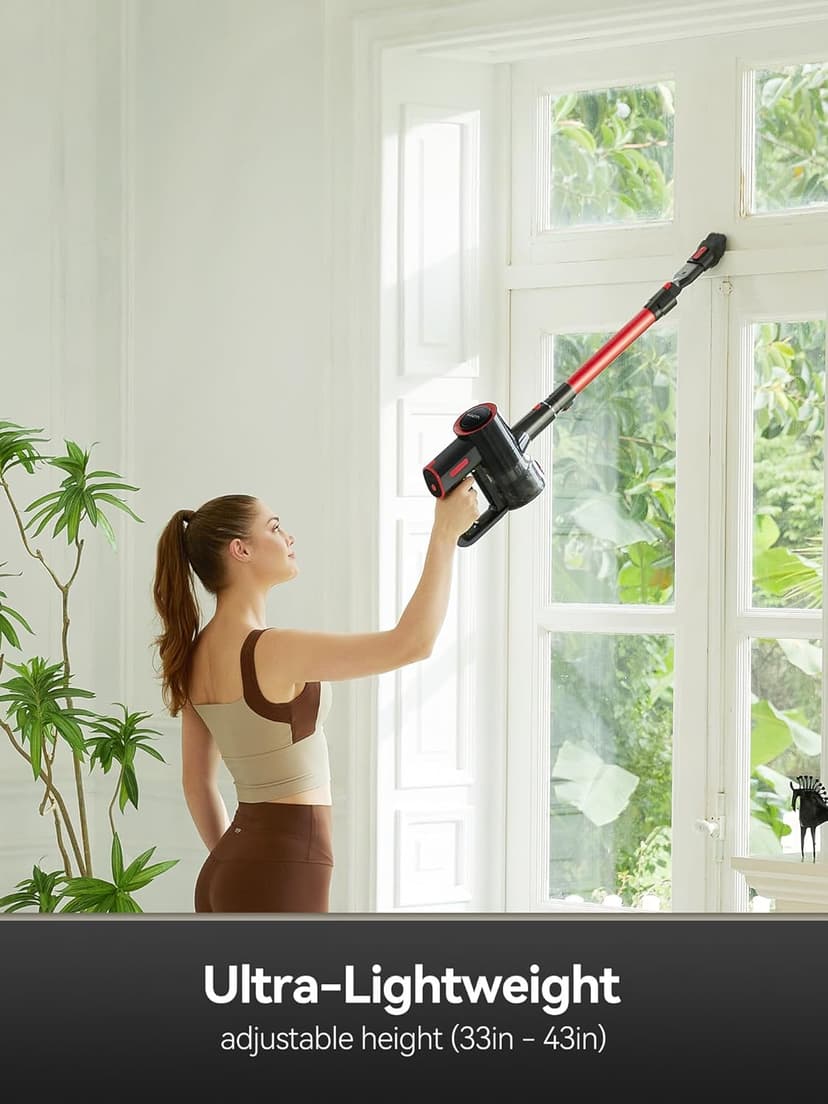 uwant Cordless Vacuum Cleaner 35Kpa Powerful Suction Wide Green Headlight Vacuum Cleaner for Home Pet Hair Anti-Tangle HEPA Lightweight Handheld Vacuum for Carpet Hard Floors (Black)