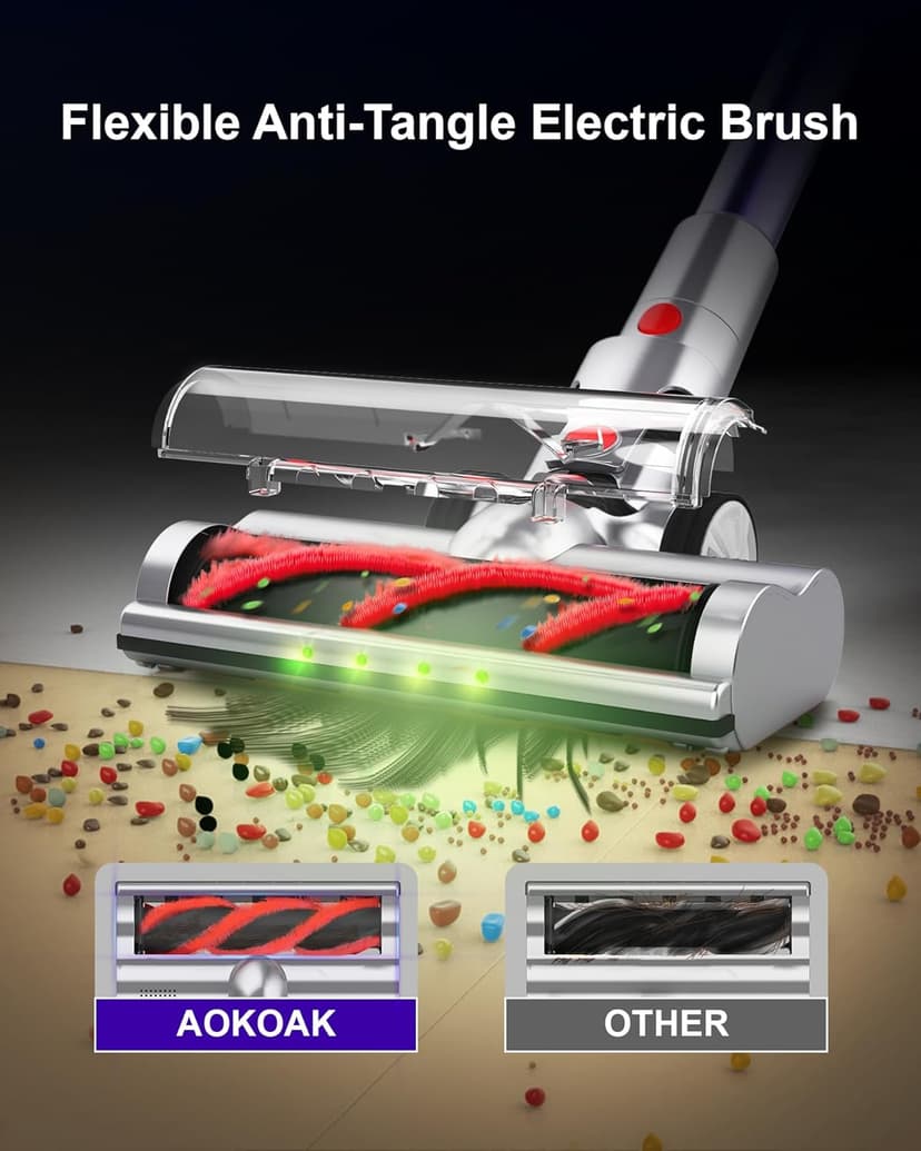 Cordless Vacuum Cleaner, 2 Batteries 120 Mins Runtime, 550W 45KPA Stick Vacuum with Self-Standing, Tangle-Free Brush, LED Display, Vacuum Cleaner for Home Hardwood Floor, Carpet, Pet Hair