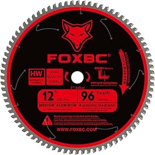FOXBC 12 Inch Saw Blade 96-Tooth TCG for Aluminum Non-Ferrous Metal & Plastic Cutting with 1-Inch Arbor