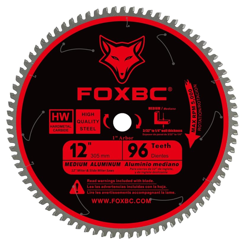 FOXBC 12 Inch Saw Blade 96-Tooth TCG for Aluminum Non-Ferrous Metal & Plastic Cutting with 1-Inch Arbor