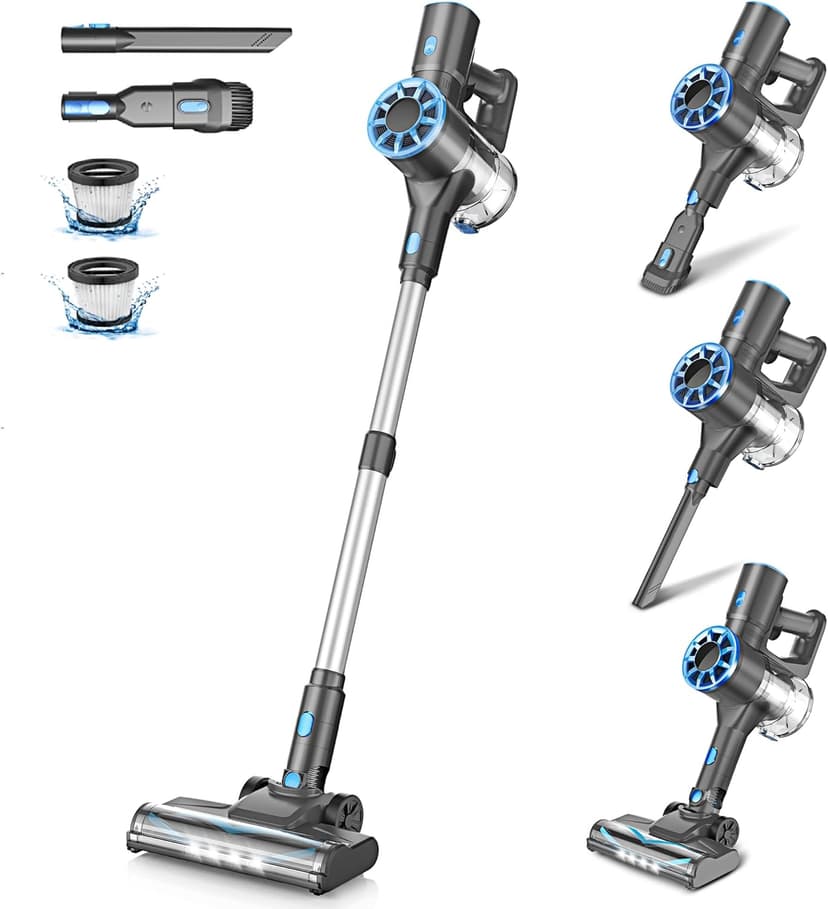 Cordless Stick Vacuum Cleaner with Self-Standing, 8-in-1 Vacuum Cleaners for Home, Lightweight Powerful Vacuum with LED Screen, Rechargeable Vacuum for Carpet, Pet Hair, Tile, Hardwood Floors