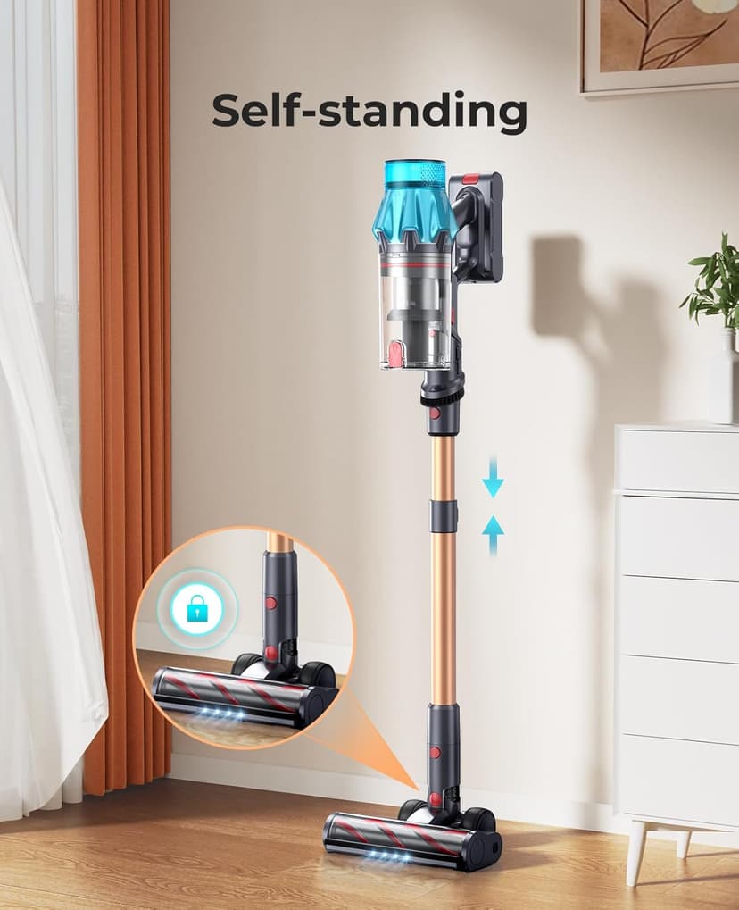 Cordless Vacuum Cleaner 550W/45Kpa, Stick Vacuum Cleaners 60 Mins Max Runtime with Charging Dock, Self-Standing Handheld Vacuum with Touch Display, 6-in-1 Vacuum Cleaner for Carpet/Hard Floor/Pet Hair