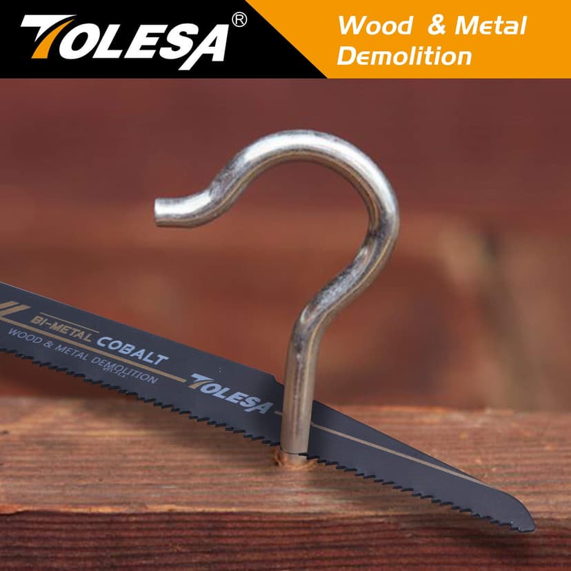 TOLESA Metal Wood Demolition Reciprocating Saw Blades 9 Inch 8+10TPI Sawzall Blades for Steel Pipe Cutting, Drywall, Chipboard, Glass Fiber-Reinforce Plastic and Composite Materials Demolition 5 Pack