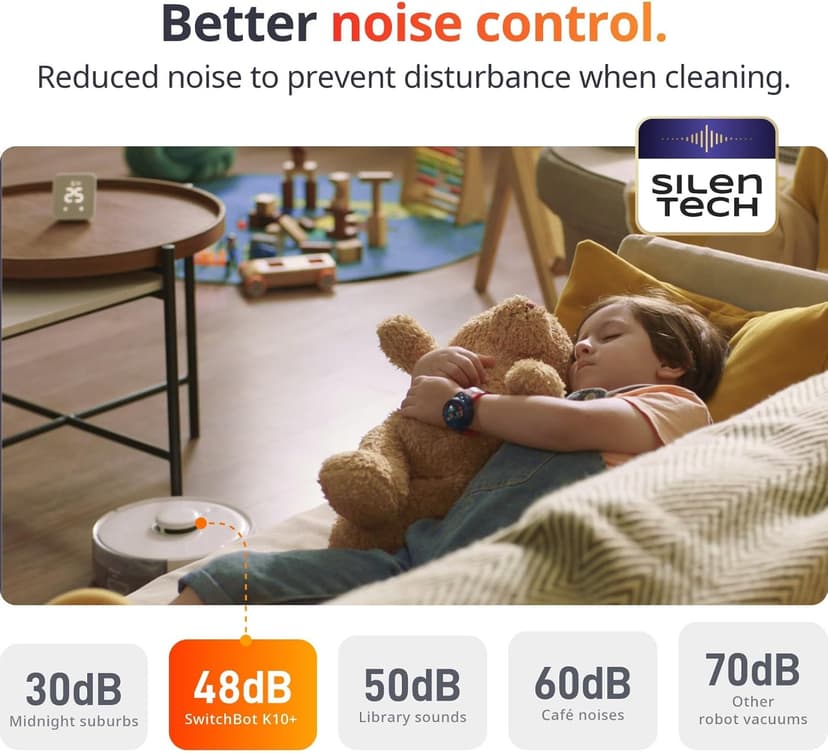 SwitchBot Mini Robot Vacuum K10+, Self-Emptying Base for 70 Days of Cleaning, LiDAR Navigation, Robot Vacuum and Mop Combo with Custom Cleaning, 48dB Ultra Quiet, 150Mins Max, Compatible with Alexa