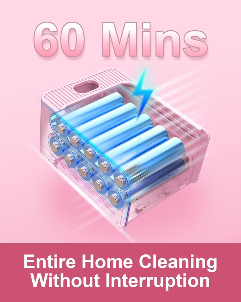 Pink Cordless Vacuum Cleaner, 45Kpa/550W/60 Mins Runtime Stick Vacuum with Self-Standing and Touch Screen, Anti-Tangle Wireless Vacumm, Vacuum Cleaners for Home/Pet Hair/Carpets/Floors