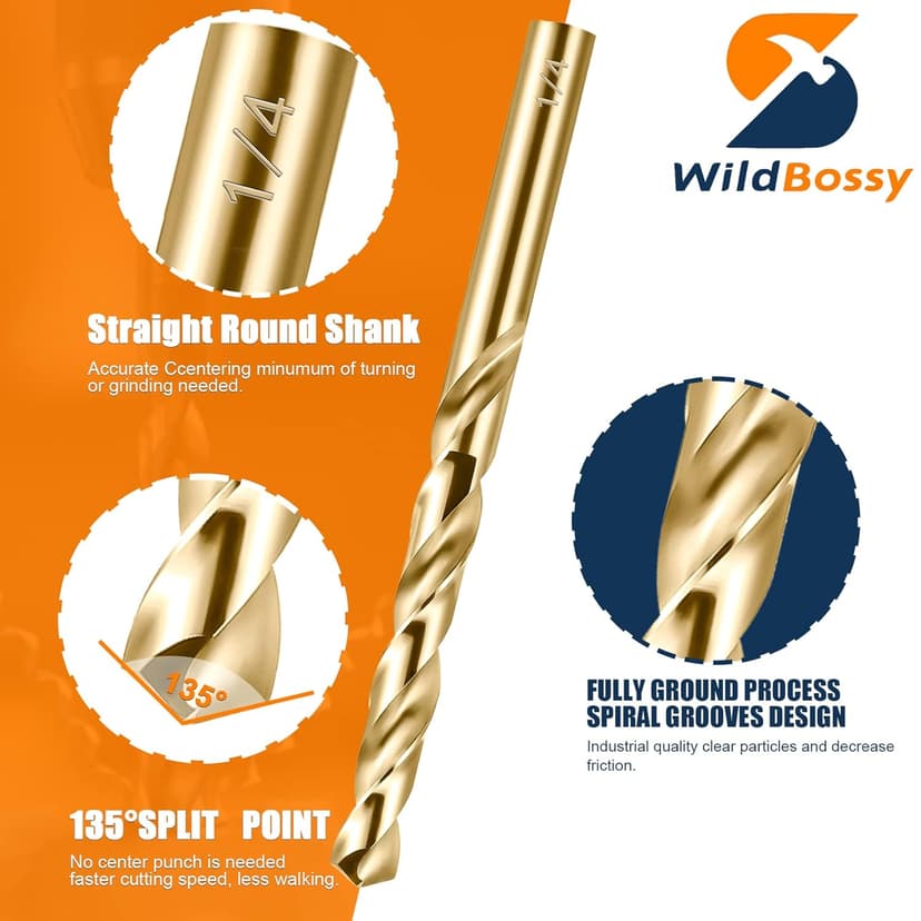 M35 Cobalt Drill Bit Set 20PCS(1/16"-1/2") High Speed Steel Jobber Length Drill Bit Kit for Hardened Metal with Index Storage Case