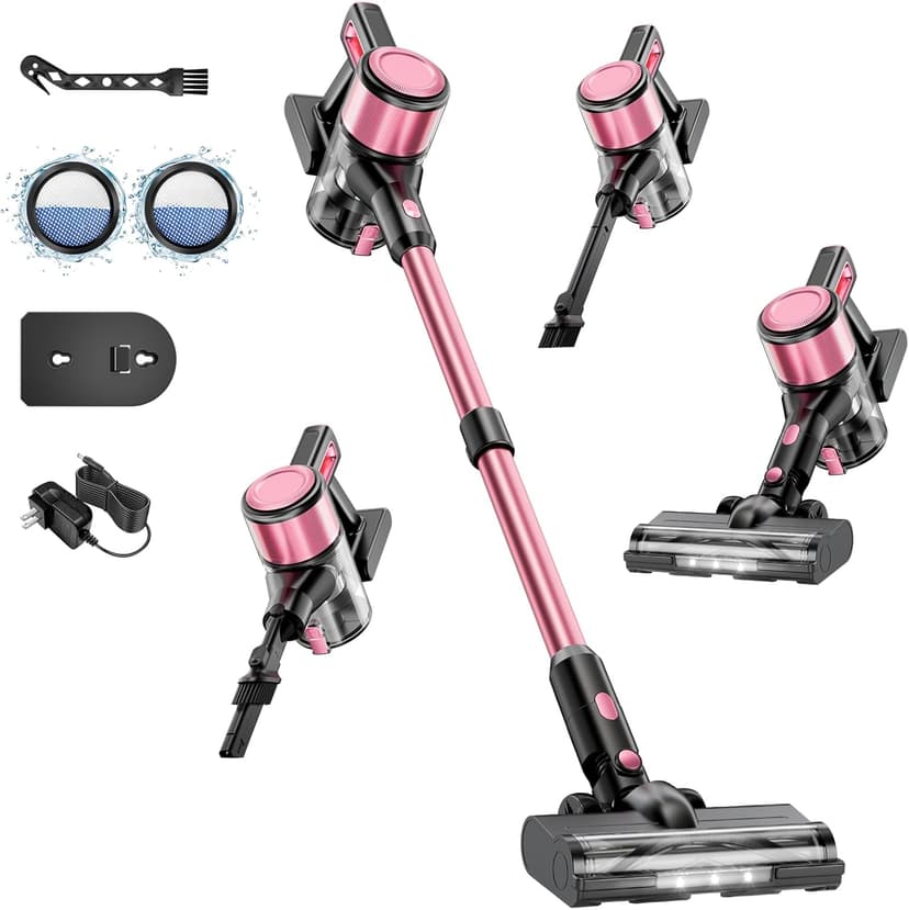 Cordless Vacuum Cleaner, 8 in 1 Powerful Stick Vacuum with 45min Runtime, Anti-Tangle Vacuum Cleaners for Home, Lightweight Handheld Wireless Vacuum for Hardwood Floor Carpet pet Hair, Rose