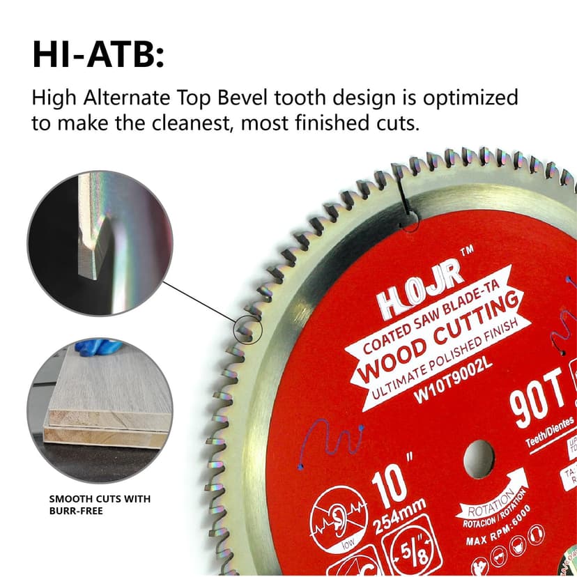 Circular Saw Blades Woodworking TA Series,10" 90-Tooth 5/8" Arbor, for Laminate, Melamine Board, Special Anti-Thermal Adhesion Coating on Cutting Edges -TA, High Finish, Long Life,10" 90T TA