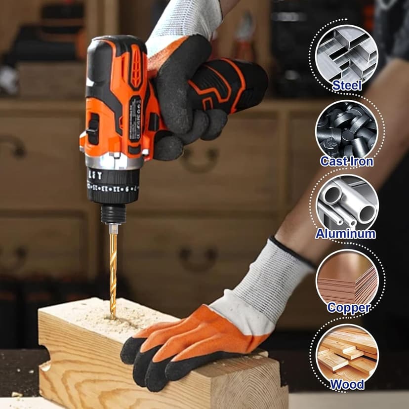JEFE HEX 15 Pcs Hex Shank Drill Bit Set, HSS Impact Driver Bit Set for Metal, Quick Change Design, Titanium Twist Drill Bits for Steel, Aluminum, Copper, Plastic, Sizes from 1/16" to 3/8" DIY
