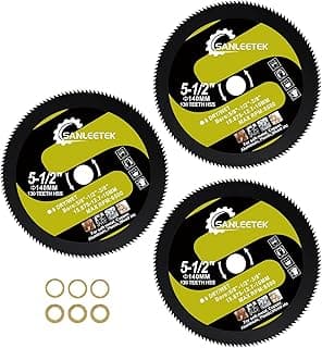 HSS Circular Saw Blade 5-1/2 Inch 130 Tooth SANLEETEK Cutting Plywood, OSB, Paneling, Vinyl Siding, Non-Ferrous Metals, Plastic, Copper, Aluminum with 5/8" Arbor, with 1/2" 3/8" Washer - 3 Pack