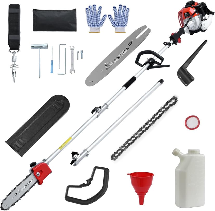 Pole Saw Gas Powered, 16-Foot Reach 42.7CC 2-Cycle 10-Inch Bar Cordless Extendable Long Trimmer Power Gasoline Chainsaw For Tree Hedge Trimming Bush Pruning, Spinning Saw Head