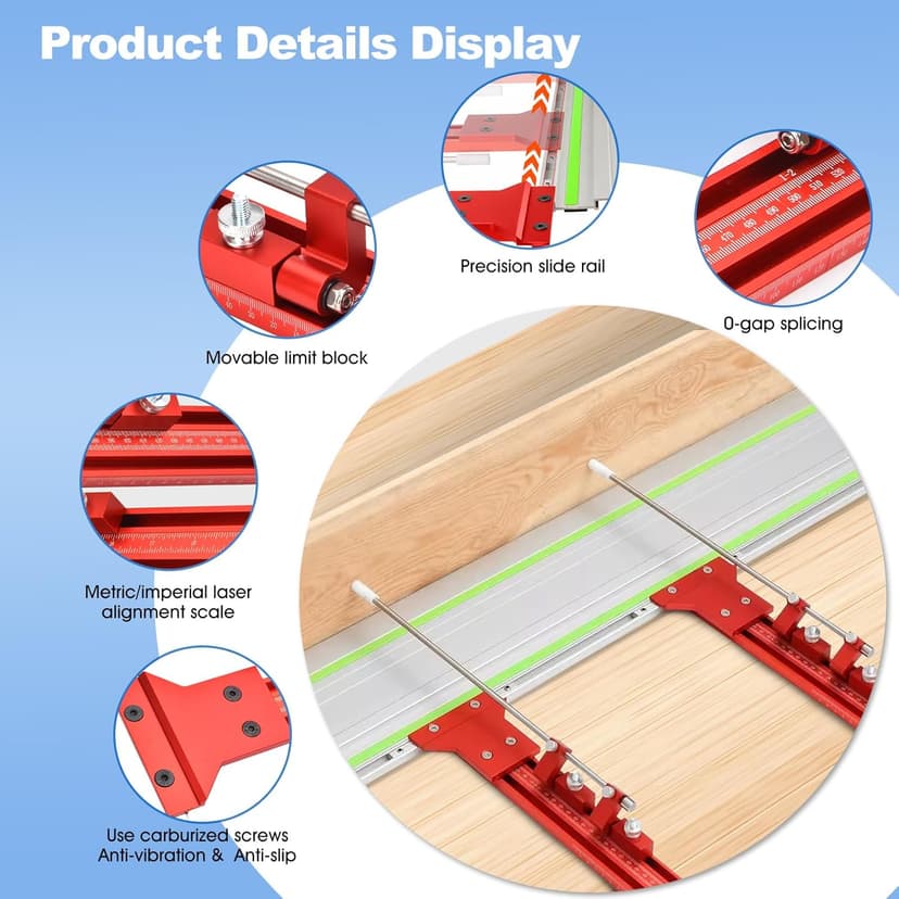 Parallel Guide Rail System, Aluminum Alloy Rail System Circular Saw Track Set, Circular Saw Track Guide, Fixed Guide Rail Bracket Auxiliary Tools for Electric Circular Saw