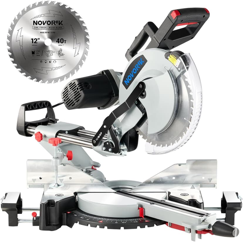 Double Bevel Compound Sliding Miter Saw, Double-Bevel Corded Miter Saw with Laser Guide & 15-Amp Heavy-Duty Motor, Sliding Miter Saw with TCT Saw Blade for Woodworking (12")