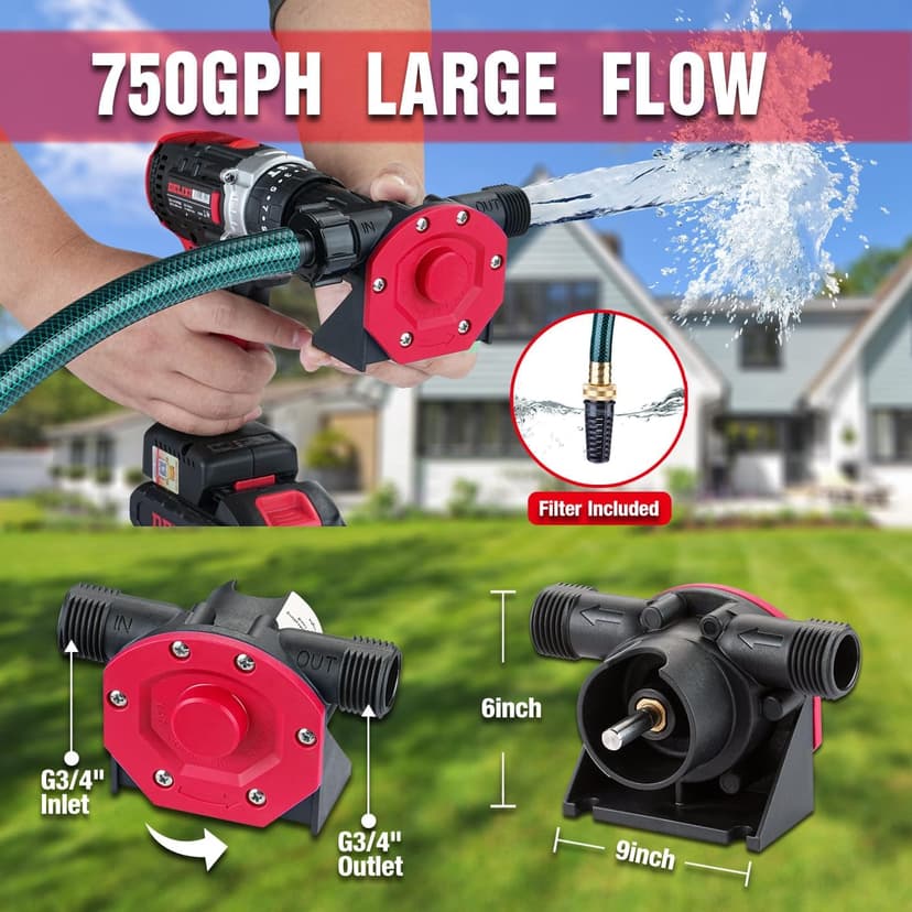 Portable Self Priming Mini Hand Drill Water Transfer Pump Kit with Suction and Discharge Hose for Water Oil Fluid Transfer