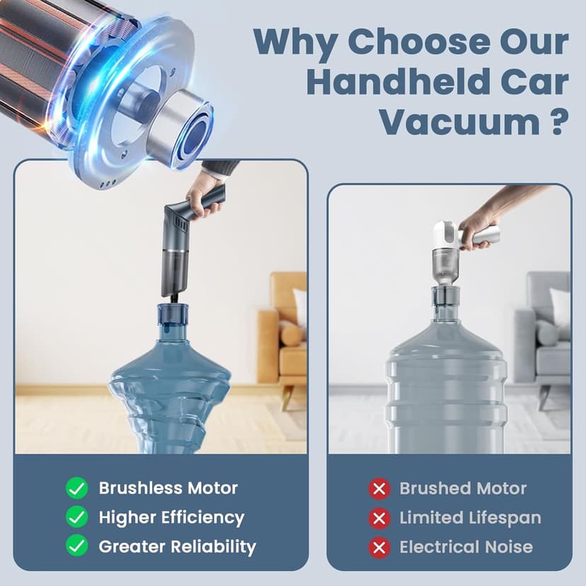 Cordless Car Vacuum Cleaner - Portable Handheld Vacuum with 90° Adjustable Handle,120W / 15000Pa Rechargeable Mini Dust Buster for Cars,Carpets and Pet Hair