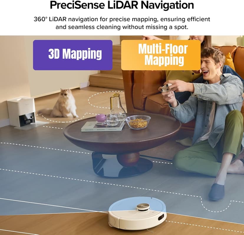 roborock Q7 M5+ Robot Vacuum and Mop, Upgraded from Q5 Max+, 7 Weeks Self-Emptying, 10000Pa Suction, Dual Anti-Tangle System, for Pet Hair & Carpet, PreciSense LiDAR Navigation, App Control, White